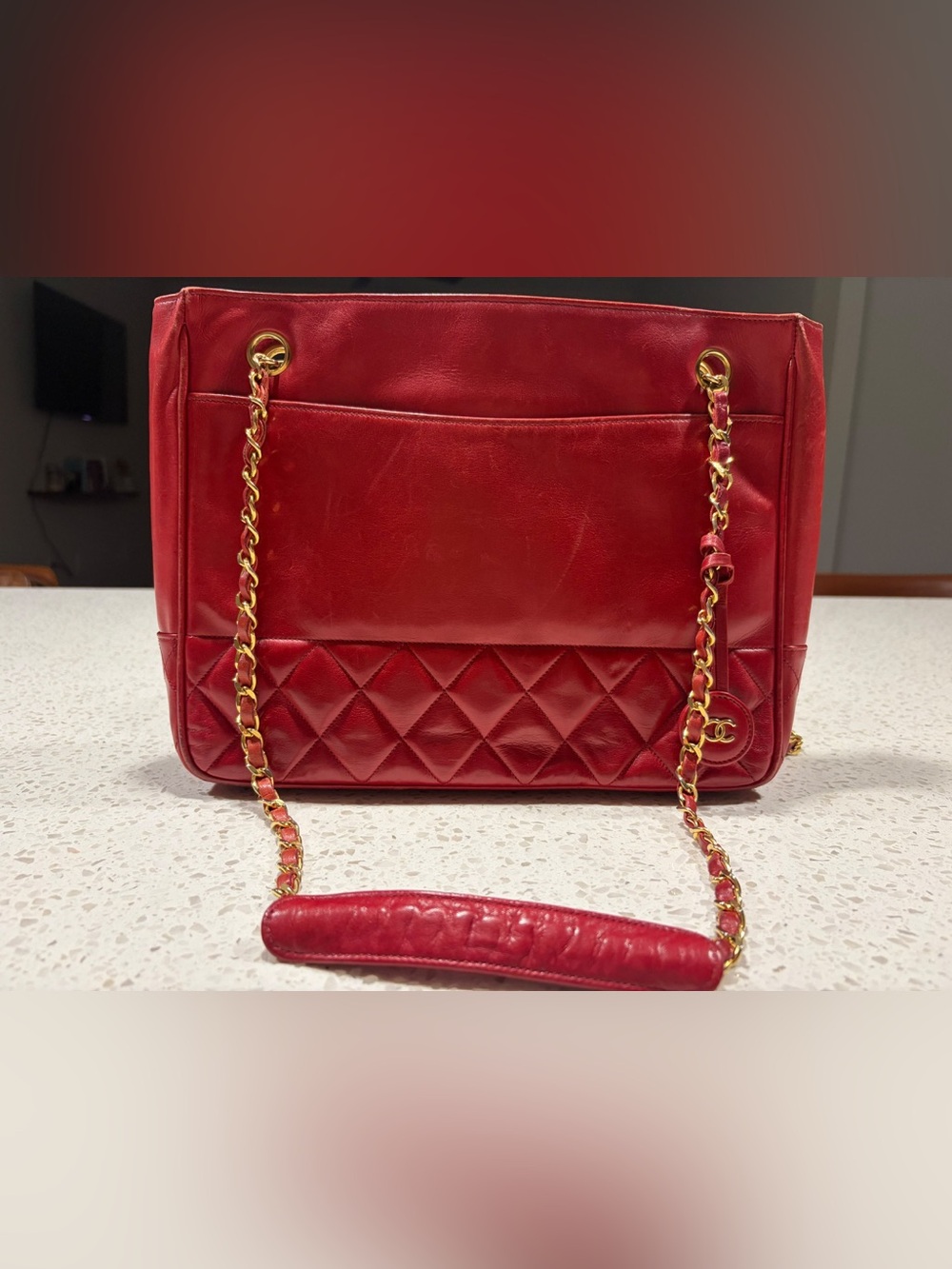 CHANEL Red Quilted Lambskin Shoulder Bag